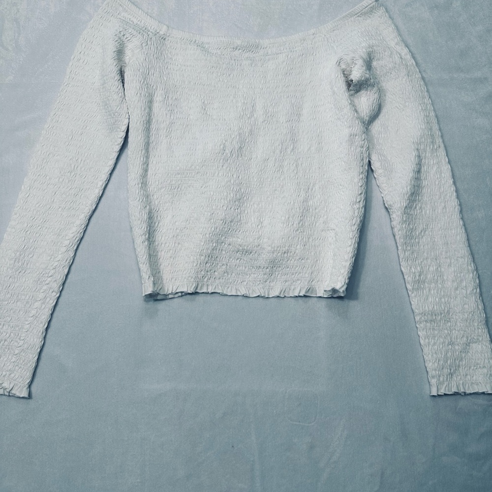 BP White‎ Fitted Long Sleeve Off the Shoulder Shirt Womens Size Small - Picture 5 of 6